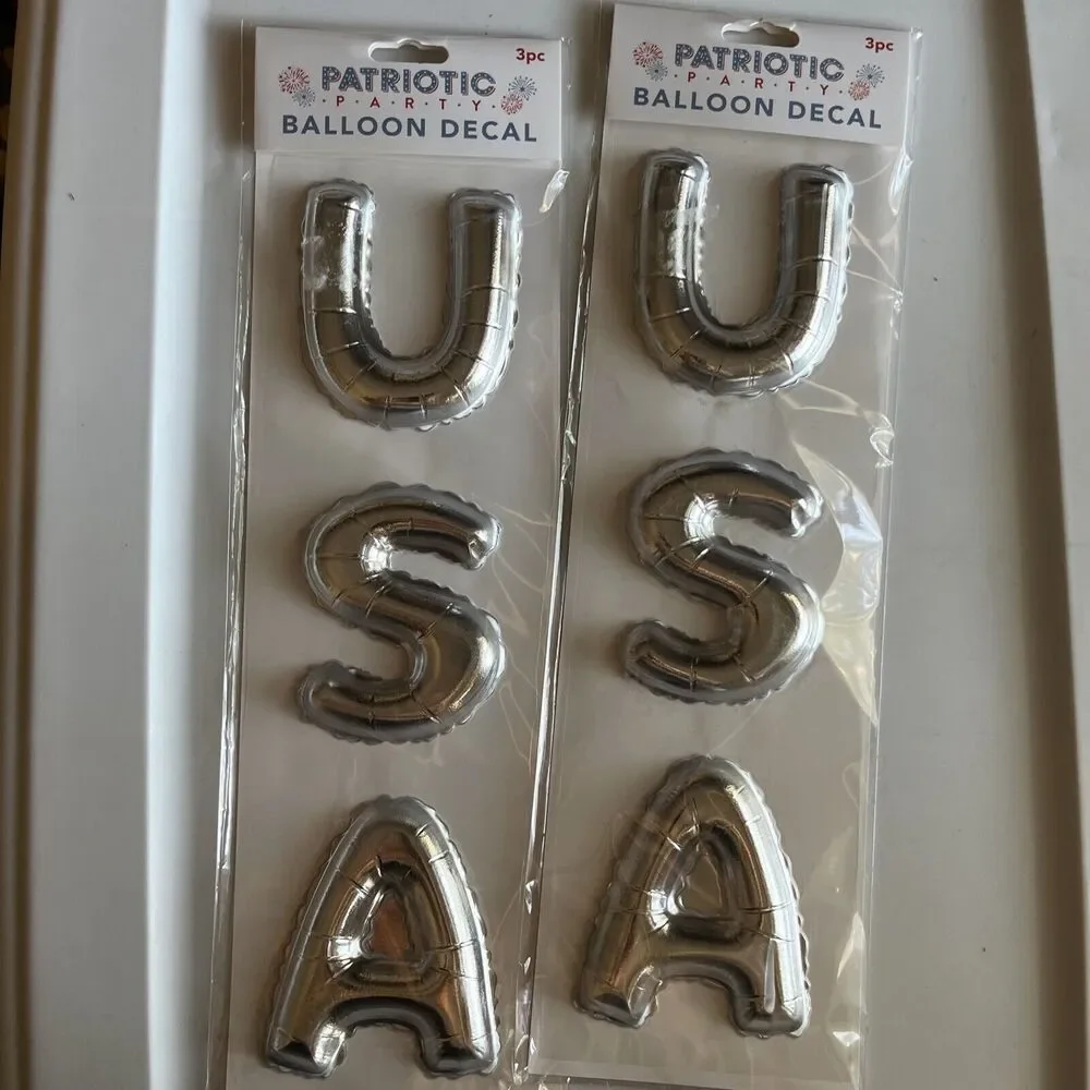 2 USA Balloon Decal silver Team USA Letters Pack Patriotic Party 4th Soccer